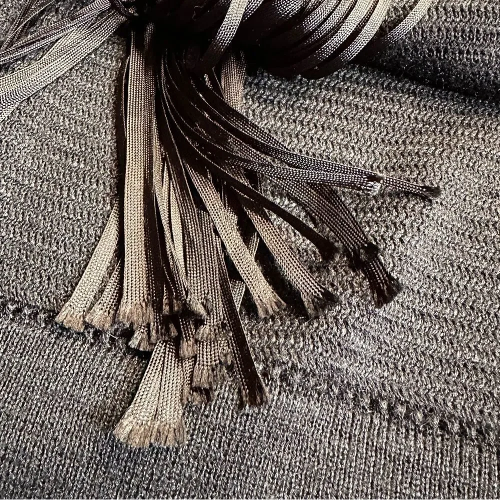 Ralph Lauren Collection Black Silk Hand Knit Fringe Trimmed Long Sleeve Sweater - Picture 14 of 16